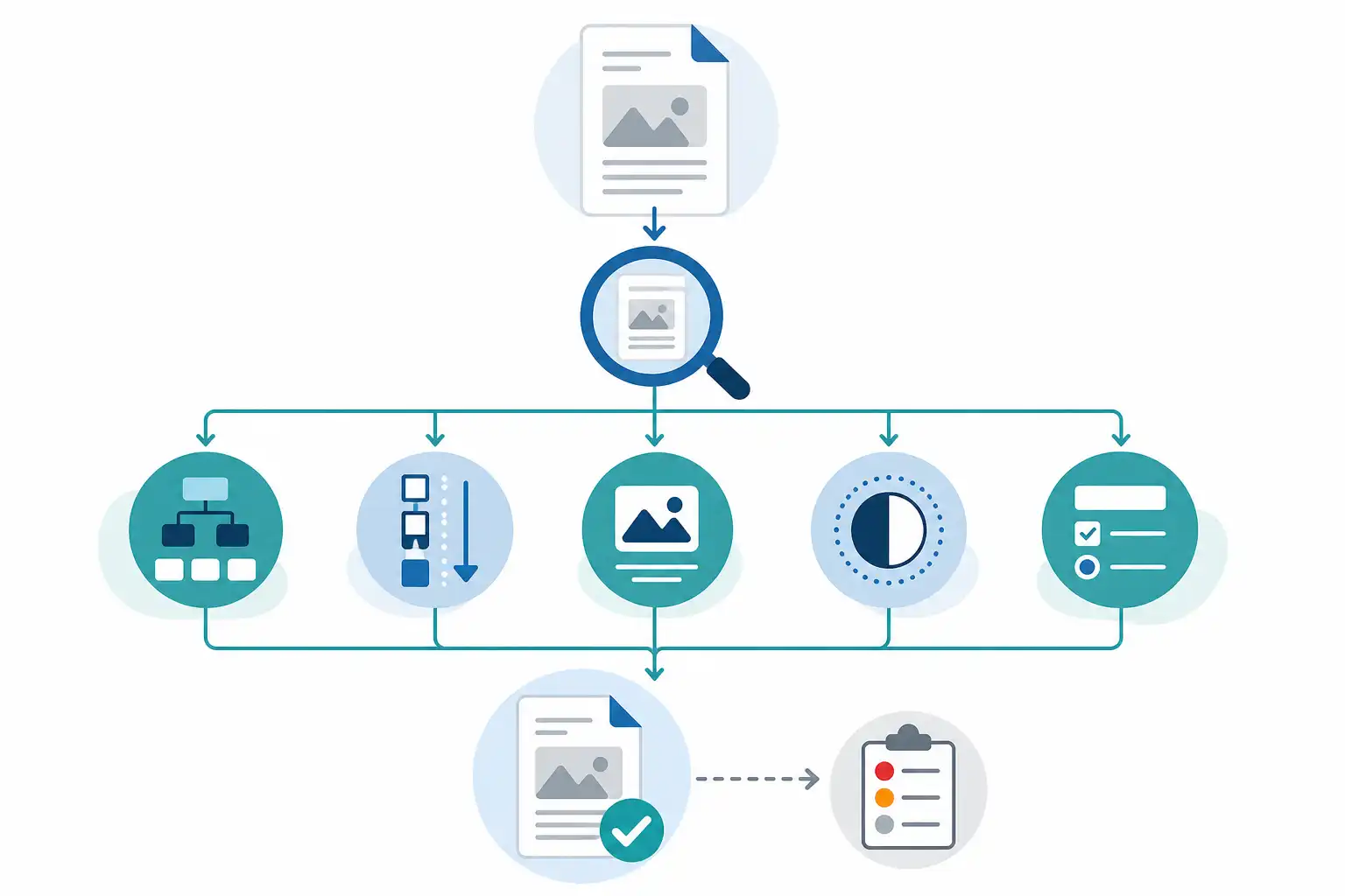 Infografik zu PDF-Barrierefreiheit mit Acrobat prüfen: Tags, Lesereihenfolge und Prüfbericht (KI-generiert)